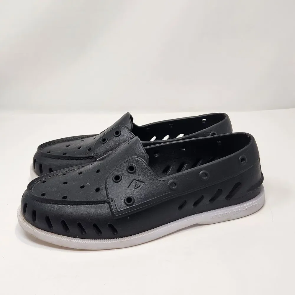 Sperry AO Float Boat Shoes Unisex Black White Rubber Men 8 Women 10 Slip On - Picture 4 of 8